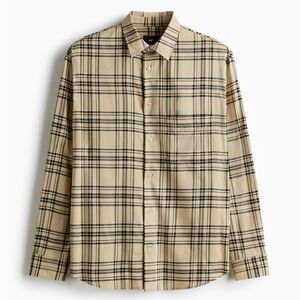 H&M Men's Casual Beige Checkered Shirt